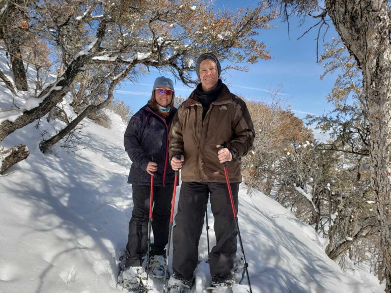Couple Snowshoeing in Aspens